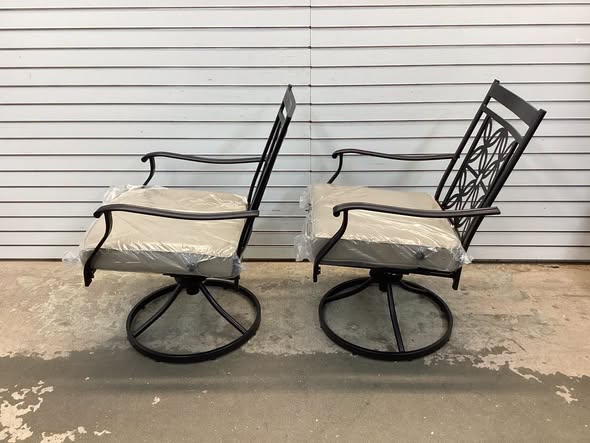 2 Pieces Patio 360 Degree Swivel Chairs with Blossom Pattern Backrest and Cushions