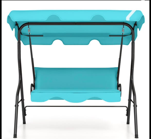 3 Seat Outdoor Patio Canopy Swing with Cushioned Steel Frame