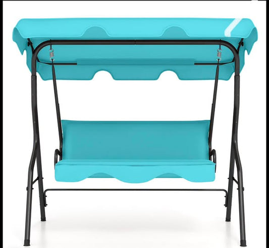 3 Seat Outdoor Patio Canopy Swing with Cushioned Steel Frame
