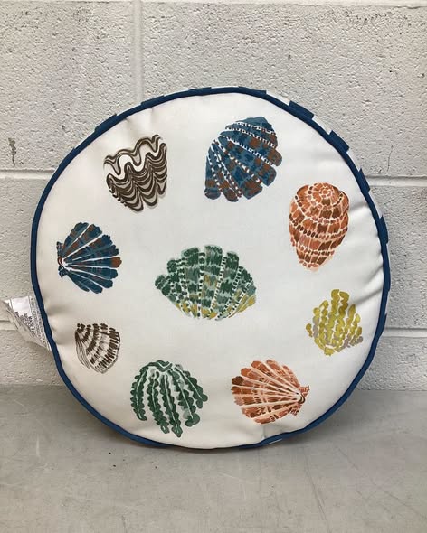 Threshold 16” Round Outdoor Throw Pillow Blue Shells Patio Cushion