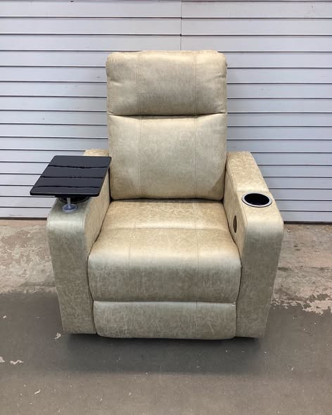 Ryun 33.1'' Wide Breathable Leather Power Recliner with Arm Table and Cup Holder