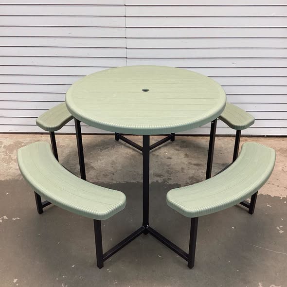 Costway Round Picnic Table Bench Set with 4 Benches Umbrella Hole All Weather Tabletop Green