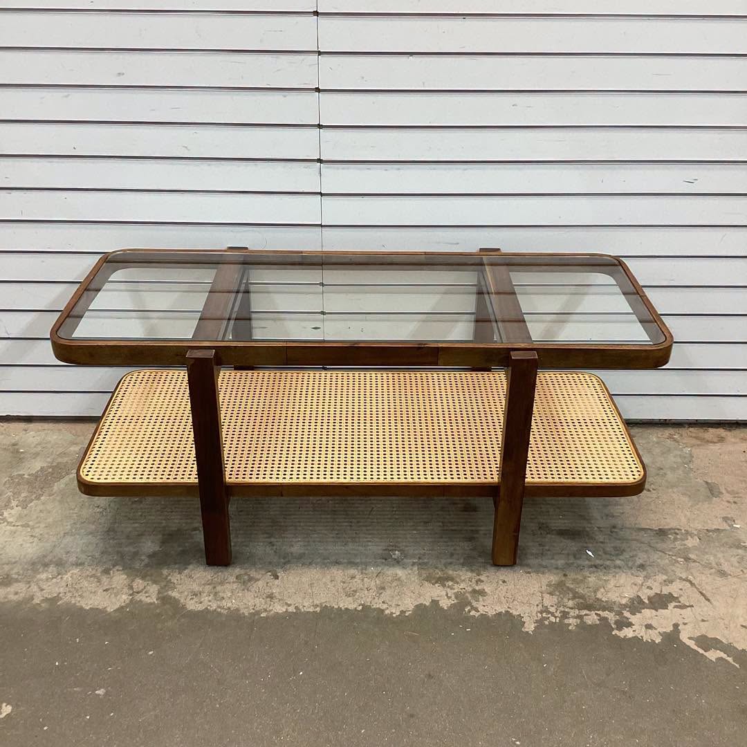 2-Tier Coffee Table with Storage and Tempered Glass Tabletop