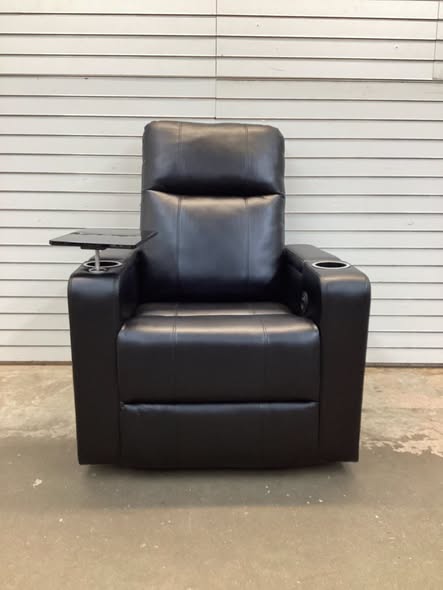 Ryun 33.1'' Wide Breathable Leather Power Recliner with Arm Table and Cup Holder