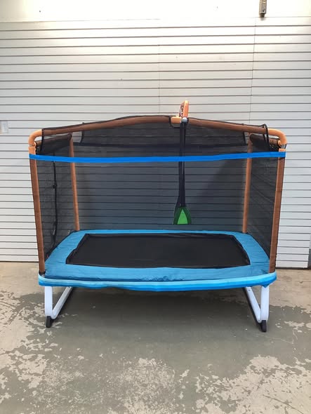 Gymax 3-in-1 6FT Rectangle Kids Trampoline w/ Swing Horizontal Bar & Safety Net Outdoor Orange