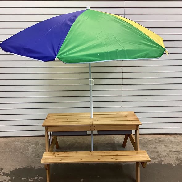 3-in-1 Kids Outdoor Picnic Water Sand Table with Removable Umbrella and Boxes