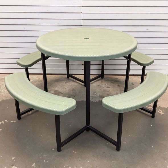 Costway Round Picnic Table Bench Set with 4 Benches Umbrella Hole All Weather Tabletop Green
