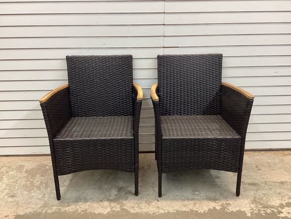 Garden Set of 2 Rattan Black Iron Frame Stationary Dining Chairs