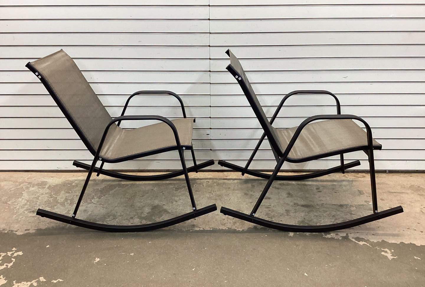2-Pieces Brown Patio Metal Outdoor Rocking Chair Heavy-Duty Rocker Anti-Slip