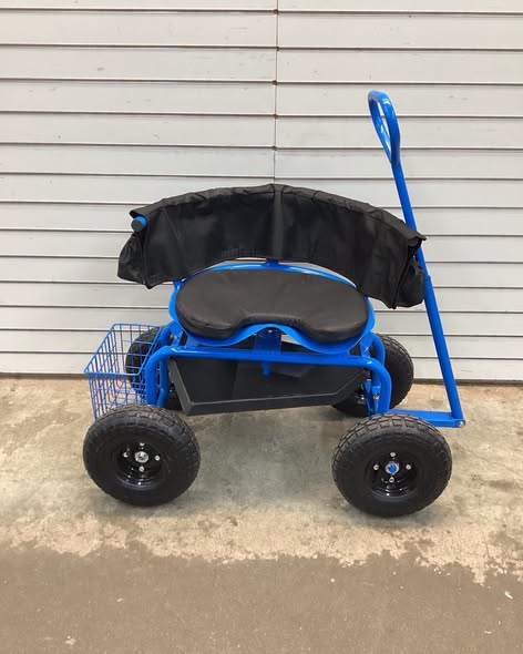 Metal Rolling Garden Cart Work Seat Height Adjustable Swivel Stool Cart w/ Removable Cushion