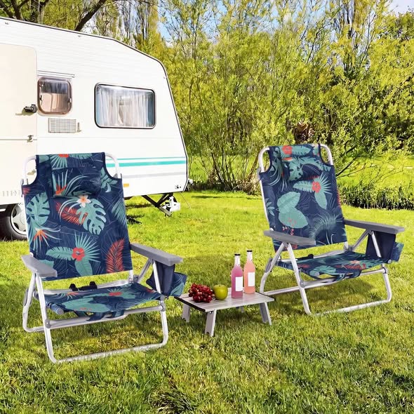 Costway 3PCS Outdoor Camping Set with 5-Level Adjustable Backrest Storage Bag Towel Bar