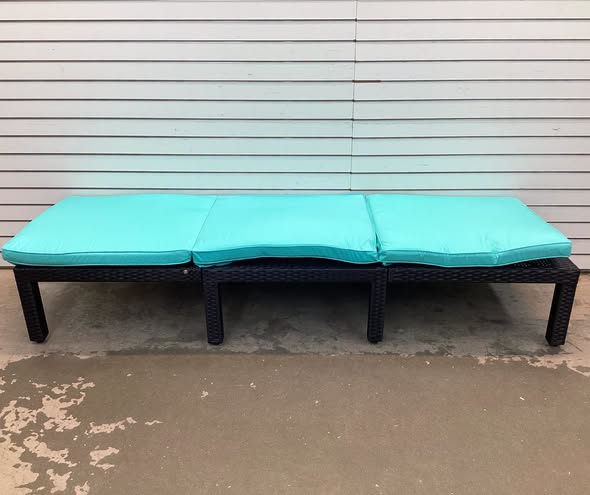 2-Piece Adjustable Rattan Patio Chaise Lounge Chair Couch with Turquoise Cushions