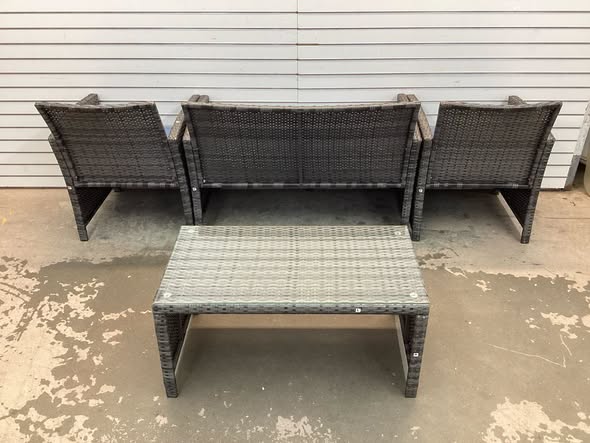 4 Pieces Patio Rattan Furniture Set with Glass Table and Loveseat