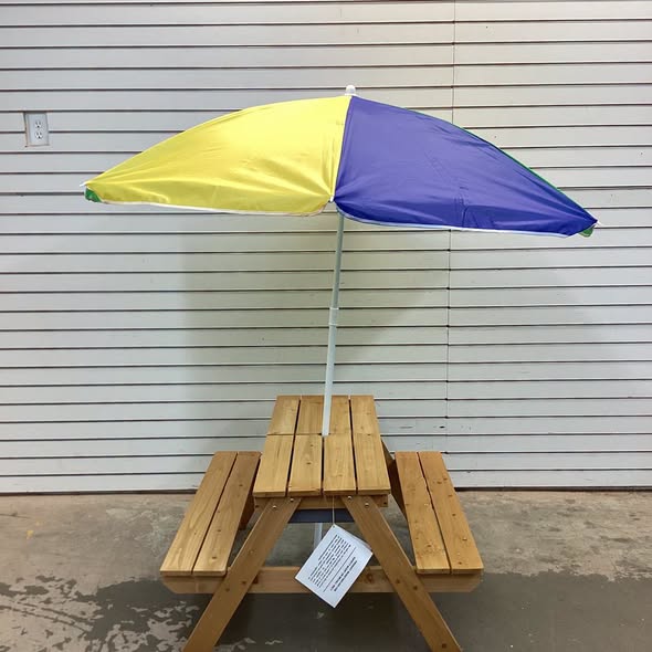 3-in-1 Kids Outdoor Picnic Water Sand Table with Removable Umbrella and Boxes