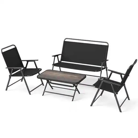 4 Piece Outdoor Conversation Set Metal Frame Outdoor Bistro Set w/ 2 Chairs