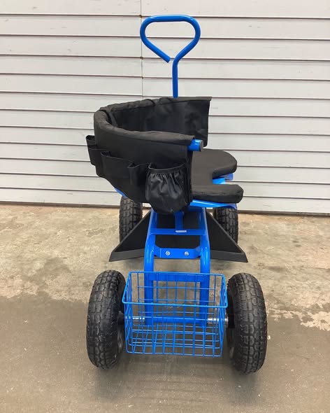 Metal Rolling Garden Cart Work Seat Height Adjustable Swivel Stool Cart w/ Removable Cushion