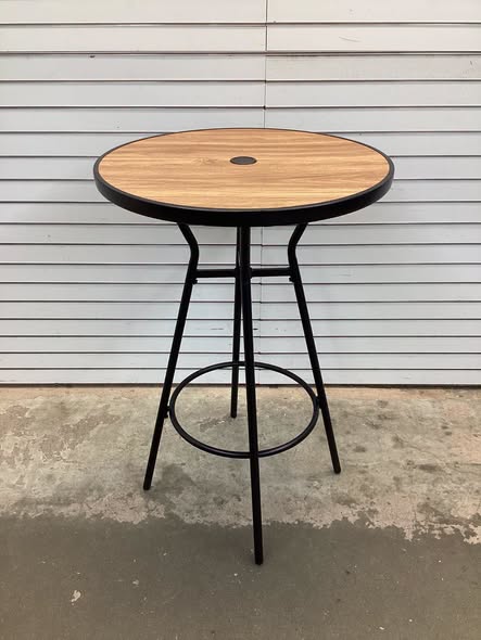 Costway 28" Outdoor Bar Table w/ Wood-Like Tabletop Umbrella Hole & Footrest for Backyard