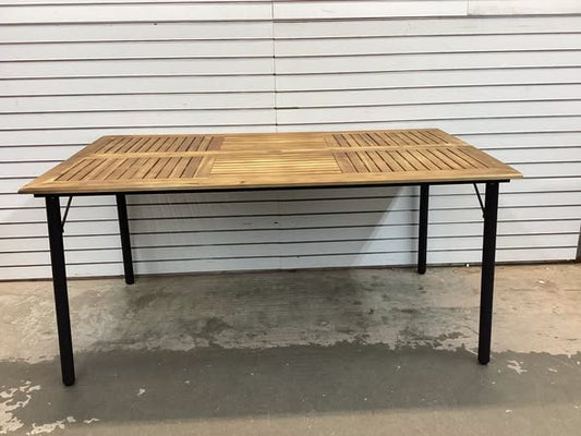 Patio Acacia Wood Dining Table with Umbrella Hole and Metal Legs