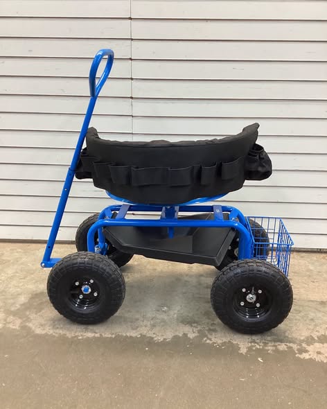 Metal Rolling Garden Cart Work Seat Height Adjustable Swivel Stool Cart w/ Removable Cushion