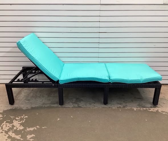 2-Piece Adjustable Rattan Patio Chaise Lounge Chair Couch with Turquoise Cushions