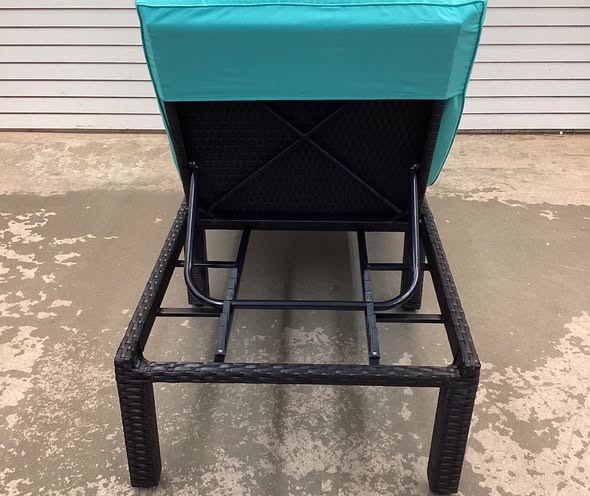 2-Piece Adjustable Rattan Patio Chaise Lounge Chair Couch with Turquoise Cushions