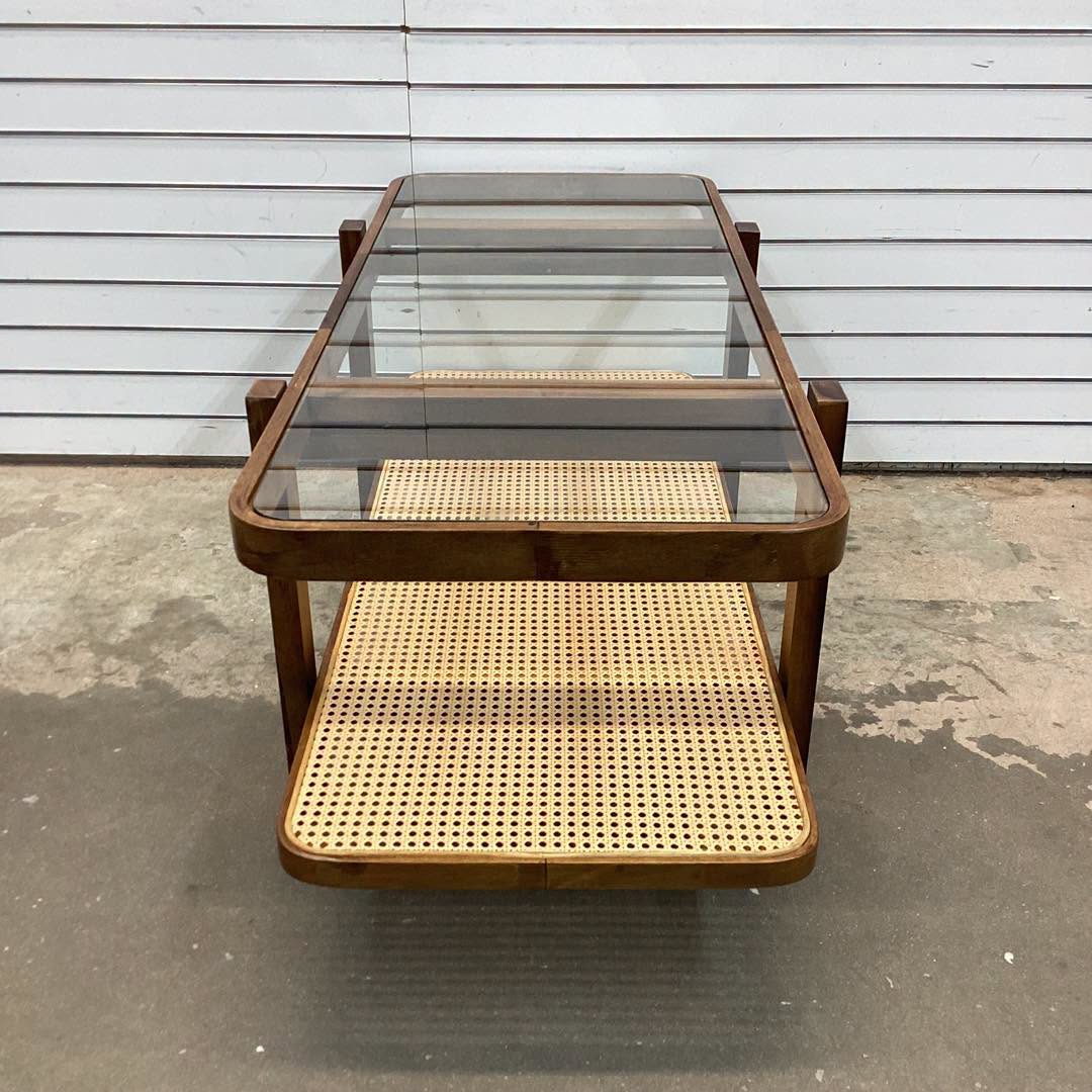 2-Tier Coffee Table with Storage and Tempered Glass Tabletop