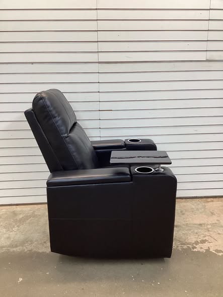 Ryun 33.1'' Wide Breathable Leather Power Recliner with Arm Table and Cup Holder