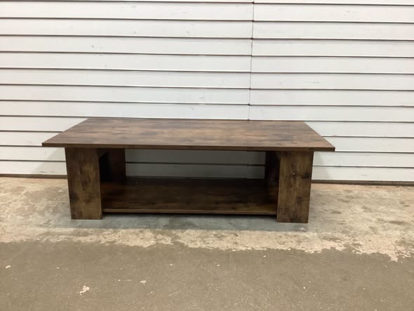 Table 2-Tier Modern Center Cocktail Table with Storage Shelf for Living Room Brown