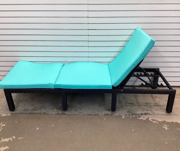 2-Piece Adjustable Rattan Patio Chaise Lounge Chair Couch with Turquoise Cushions
