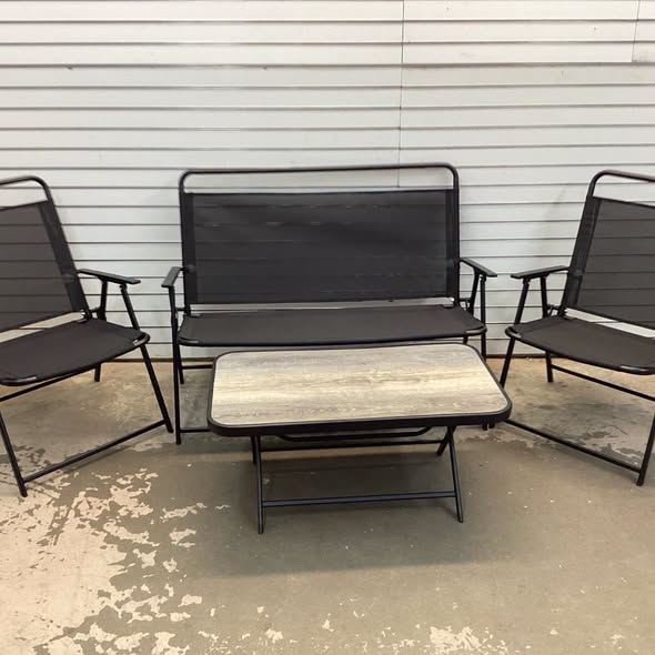 4 Piece Outdoor Conversation Set Metal Frame Outdoor Bistro Set w/ 2 Chairs
