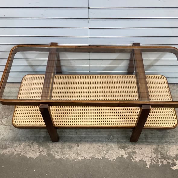 2-Tier Coffee Table with Storage and Tempered Glass Tabletop