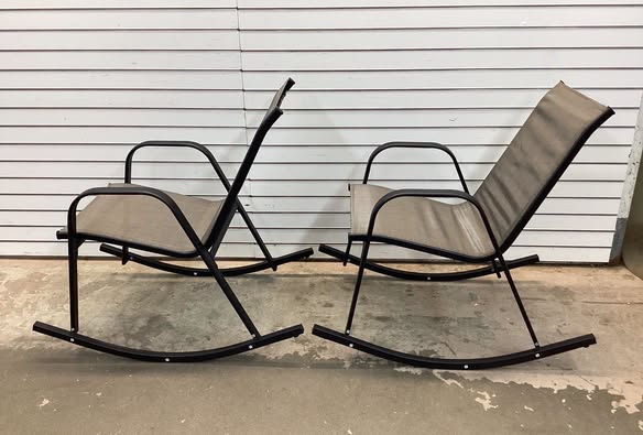 2-Pieces Brown Patio Metal Outdoor Rocking Chair Heavy-Duty Rocker Anti-Slip