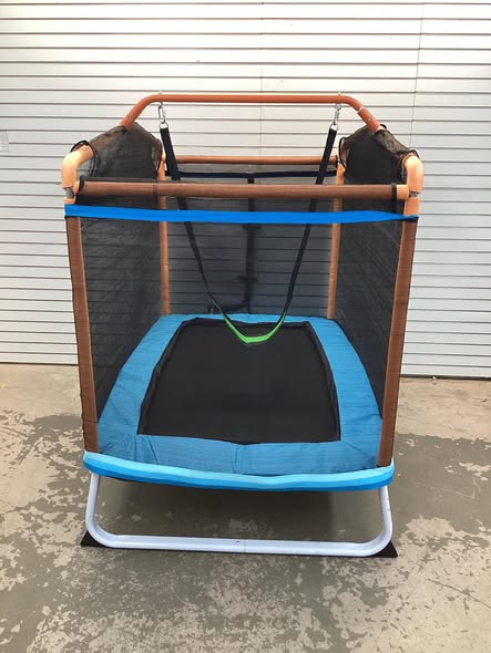 Gymax 3-in-1 6FT Rectangle Kids Trampoline w/ Swing Horizontal Bar & Safety Net Outdoor Orange