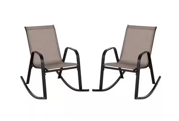2-Pieces Brown Patio Metal Outdoor Rocking Chair Heavy-Duty Rocker Anti-Slip