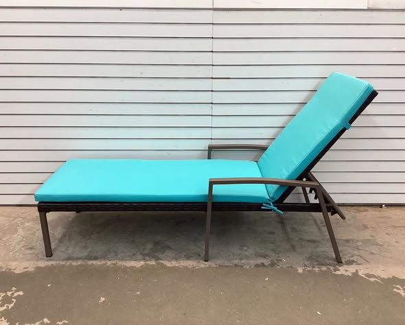 Adjustable Height Rattan Chaise Recliner Patio Lounge Chair with Turquoise Cushions (2-Piece)