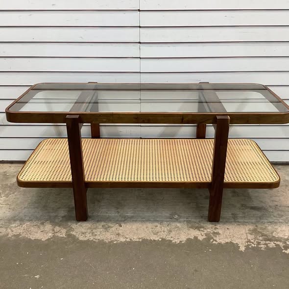 2-Tier Coffee Table with Storage and Tempered Glass Tabletop