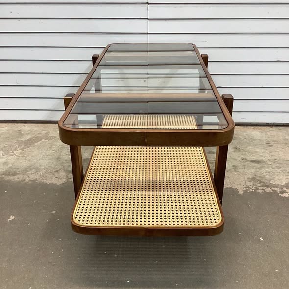 2-Tier Coffee Table with Storage and Tempered Glass Tabletop