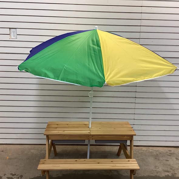 3-in-1 Kids Outdoor Picnic Water Sand Table with Removable Umbrella and Boxes