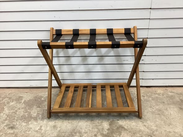 Set of 2 Folding Luggage Racks with 5 Nylon Straps and Slatted Storage Shelf
