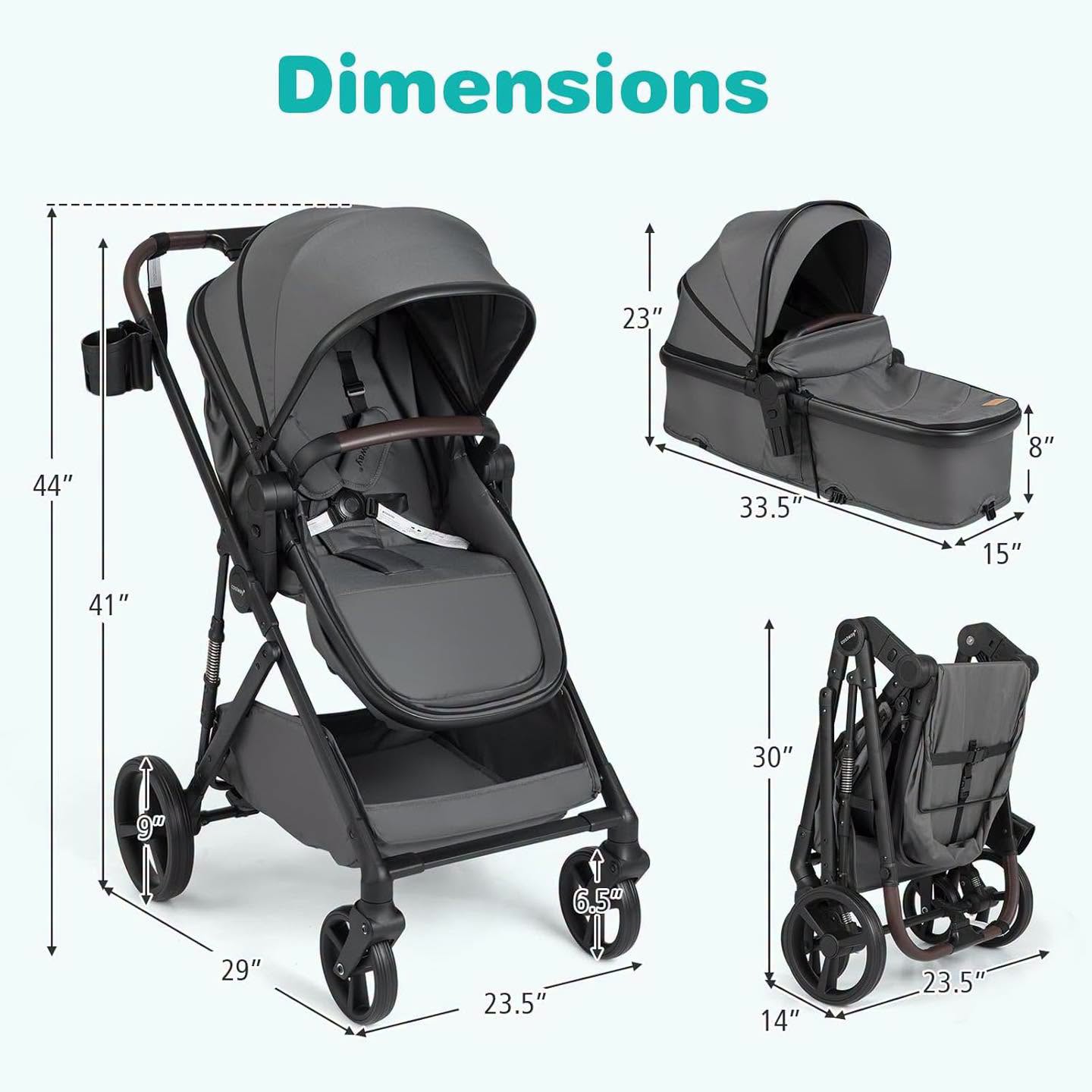 BABY JOY 2 in 1 Baby Stroller, High Landscape Convertible Bassinet Stroller with Reversible Seat, Net, Adjustable Canopy, Cup Holder, Foldable Pushchair Pram Stroller for Newborn Toddlers (Gray)