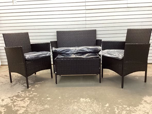 4 PCS Patio Furniture Set with Washable Cushions and Tempered Glass Coffee Table Black