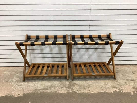Set of 2 Folding Luggage Racks with 5 Nylon Straps and Slatted Storage Shelf