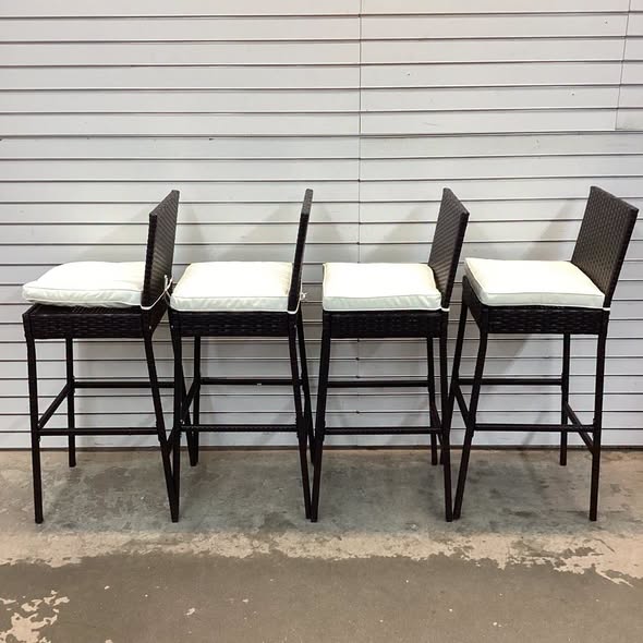 Costway Patio Wicker Barstools with Footrest and Backrest Set of 4