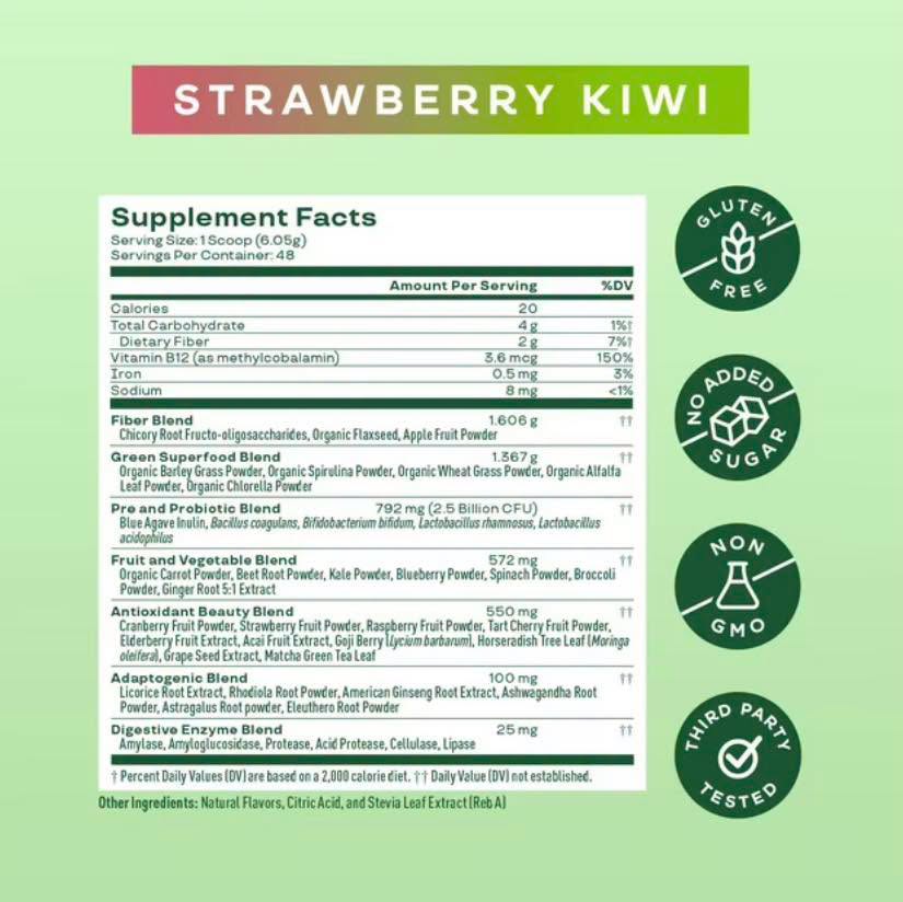 Bloom Nutrition Greens & Superfoods Powder, Strawberry Kiwi, 0.5 lbs.
