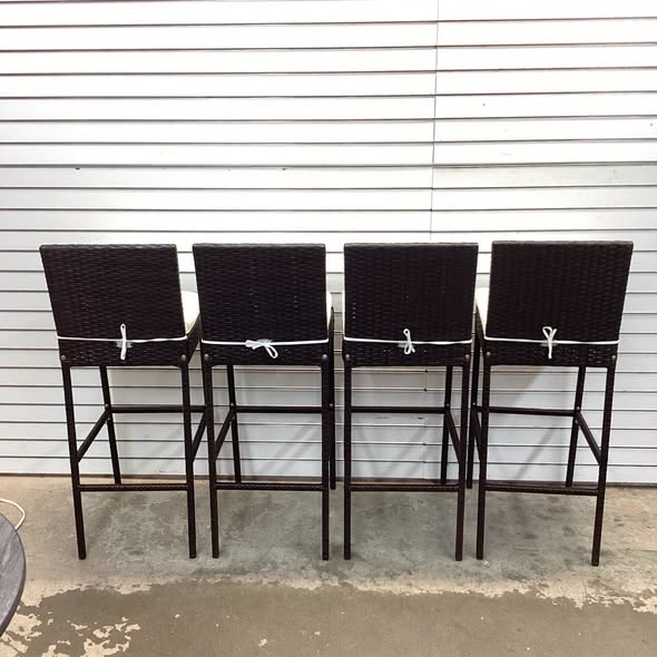 Costway Patio Wicker Barstools with Footrest and Backrest Set of 4