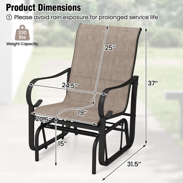 Costway Outdoor Glider Chairs Set of 2 with High Backrest Breathable Mesh Fabric and Metal Frame