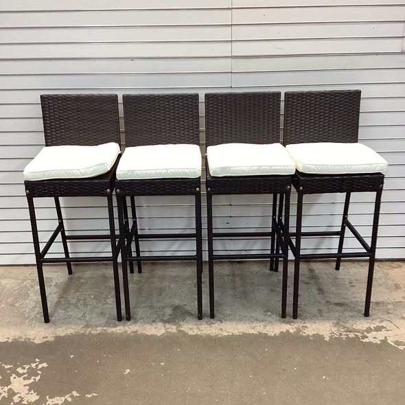 Costway Patio Wicker Barstools with Footrest and Backrest Set of 4