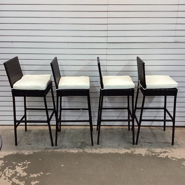 Costway Patio Wicker Barstools with Footrest and Backrest Set of 4