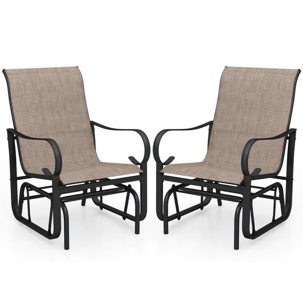 Costway Outdoor Glider Chairs Set of 2 with High Backrest Breathable Mesh Fabric and Metal Frame