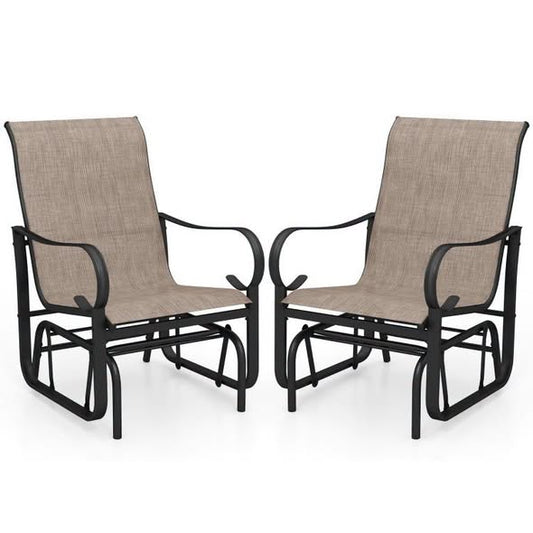 Costway Outdoor Glider Chairs Set of 2 with High Backrest Breathable Mesh Fabric and Metal Frame